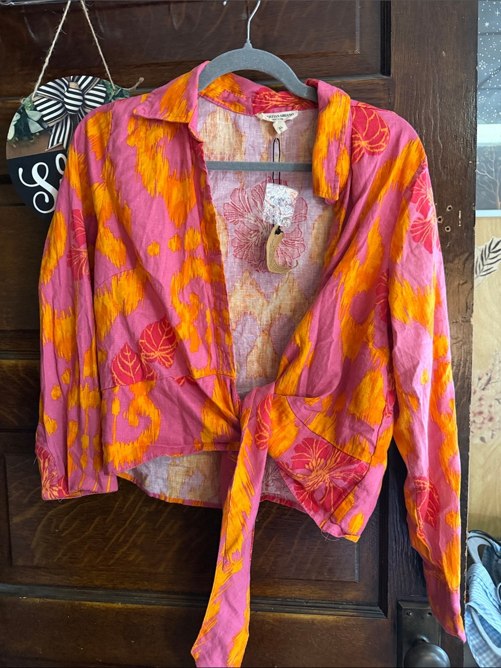 Christian Siriano Pink and Orange Tie-Front Top XL NWT